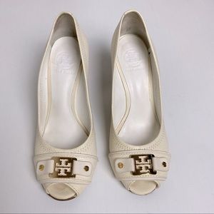 Tory Burch Leticia Peep Toe Leather Wedge Sandals